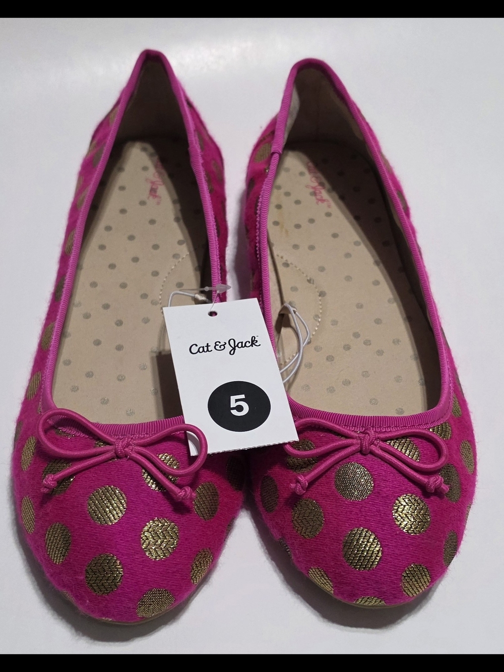 Cat & Jack Pink Ballet Flats with Gold Polka Dots